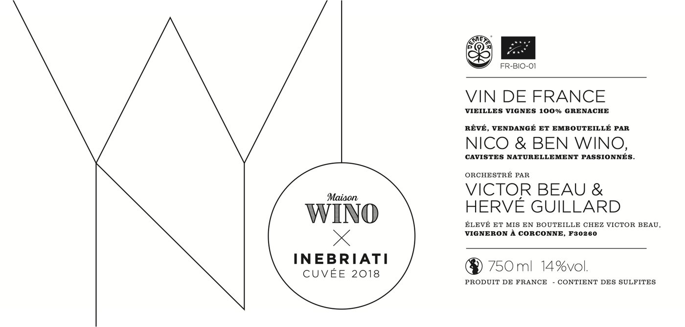 Étiquette du millésime 2018 de la cuvée Wino x Inebriati